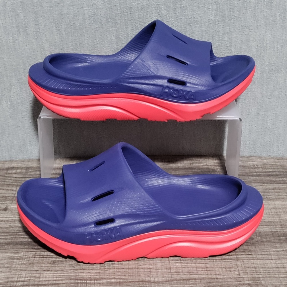 HOKA Ora Recovery Slides Sandals Womens 5 / Mens 3 Blue Red Comfort Slip On
